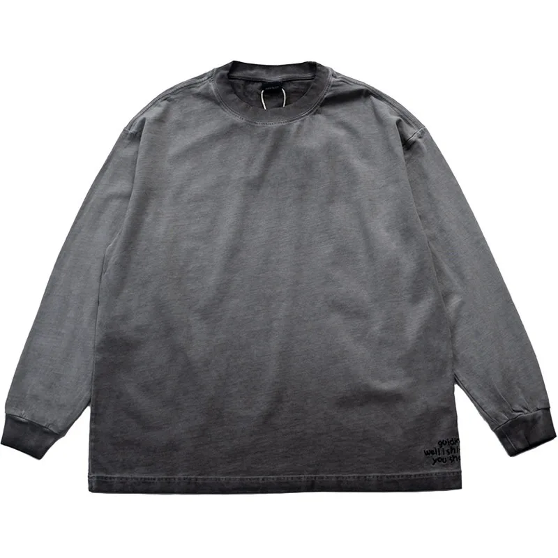 

Vintage Washed Embroidered Long Sleeved T-shirt Loose Fit Men's and Women's Fashion Sweatshirts
