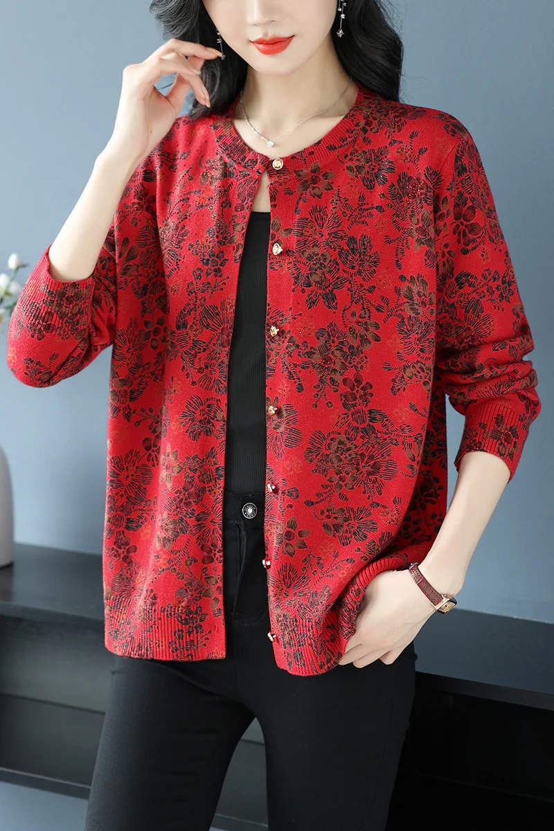 

Floral Print Female Cardigan Autumn Spring Knitted Women Sweaters Korean Fashion Long Sleeve Tops Cardigans