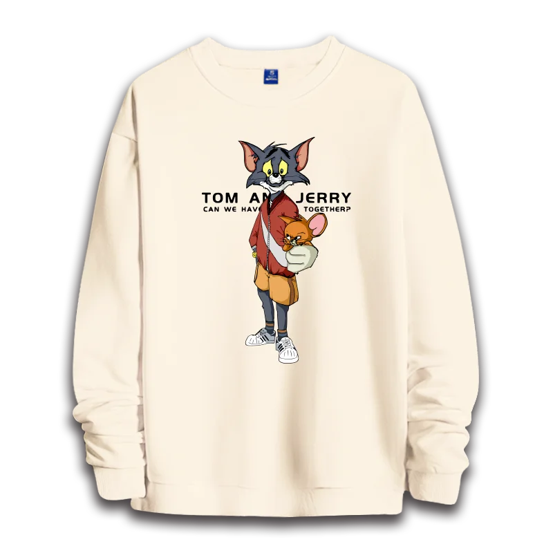 Tom and Jerry couple hoodie couple round neck top casual loose top women\'s hoodie women\'s round neck top trendy fashion hoodie