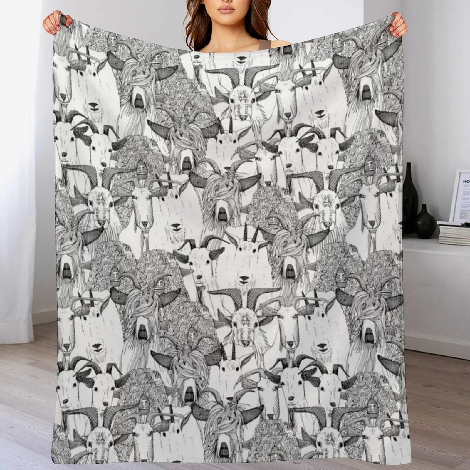 

just goats black white Throw Blanket Weighted blankets and throws Blankets