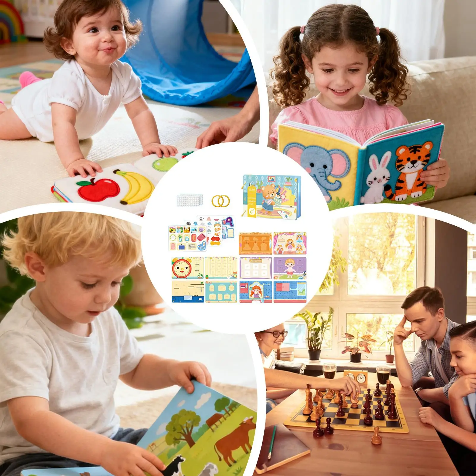 활동 보드북 미세 운동 능력 학습 감각 장난감 아기를 위한 대화형 책 자동차 비행기 레스토랑 유모차용