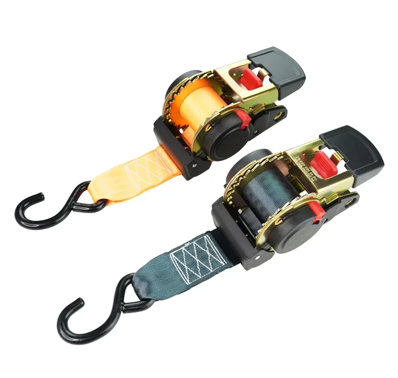 Hot sale Boat automatic 50mm 1.5T 1.8m retractable strap Cargo With one Hook Auto Retractable Ratchet Tie Down with bolt