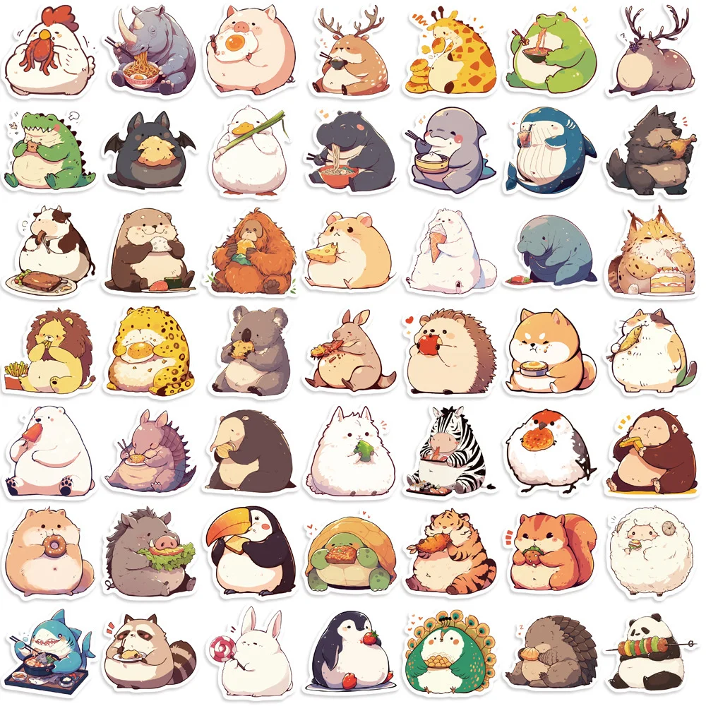 50pcs CUte Cartoon Fat Animals Stickers For Laptop Ipad Computer Phone Stationery DIY Sticker Scrapbooking Supplies