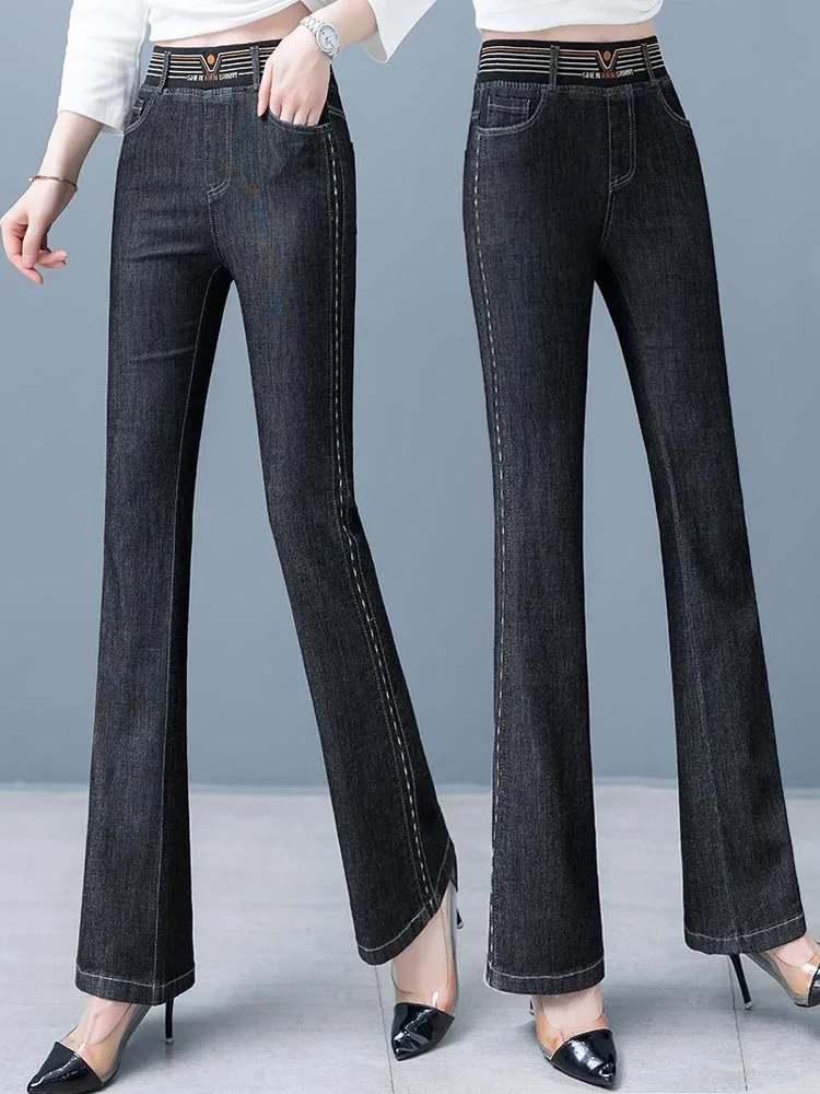 Faionable High-Waist Elastic Waist Slim Fit Denim Jeans Damen Herbst Winter New Sle Micro Flared Pants Stretchy Bell Bo...