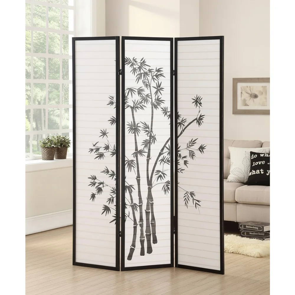 

3-Panel Japanese Shoji Room Divider Screen - Black Wood Privacy Partition for Home Office Decor