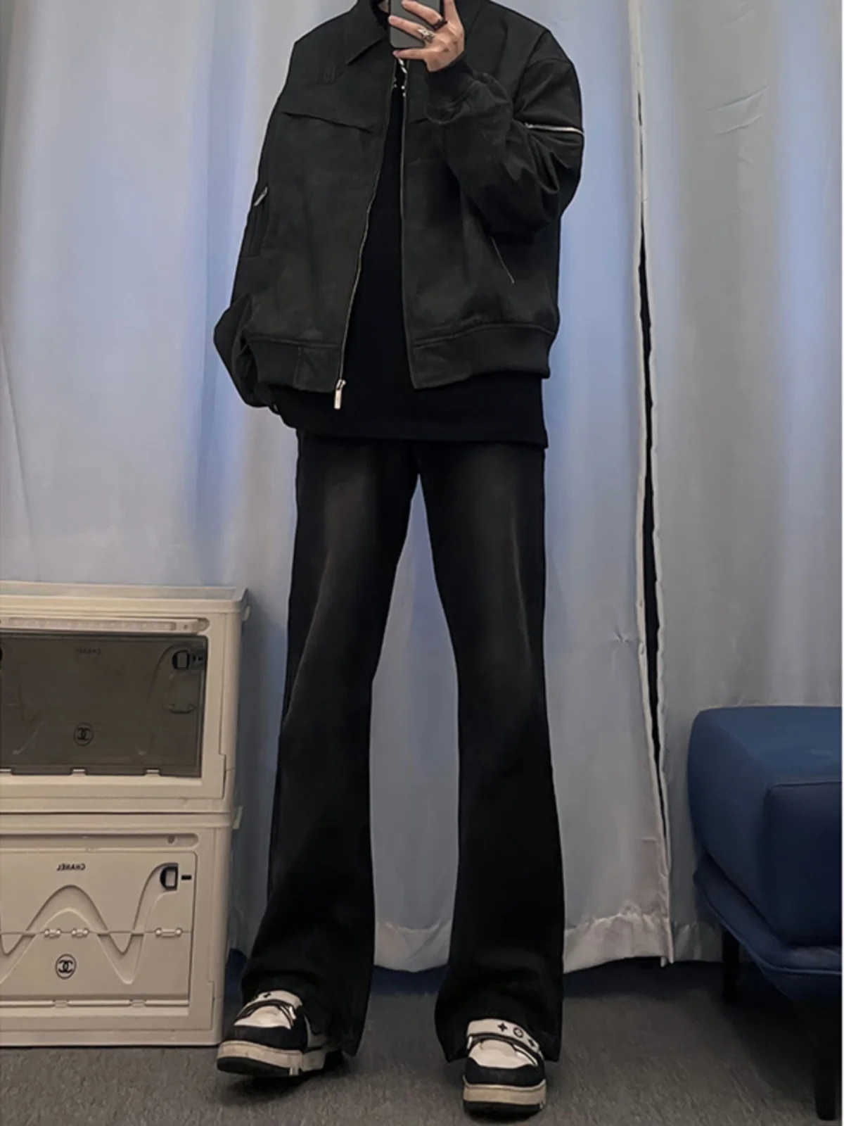 

Джинсы American Vibe Soft Black Slim Fit прямого кроя для высоких мужчин (рост 190 см), с высокой посадкой, стройнящие, слегка расклешенные брюки
