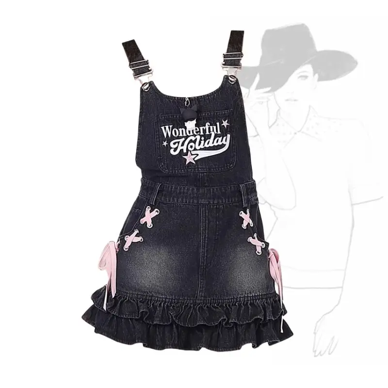 Crazygirl Sweet Girl Embroidered Bow Strap Dress Short Skirt summer y2k dress women clothing streetwear harajuku y2k dresses