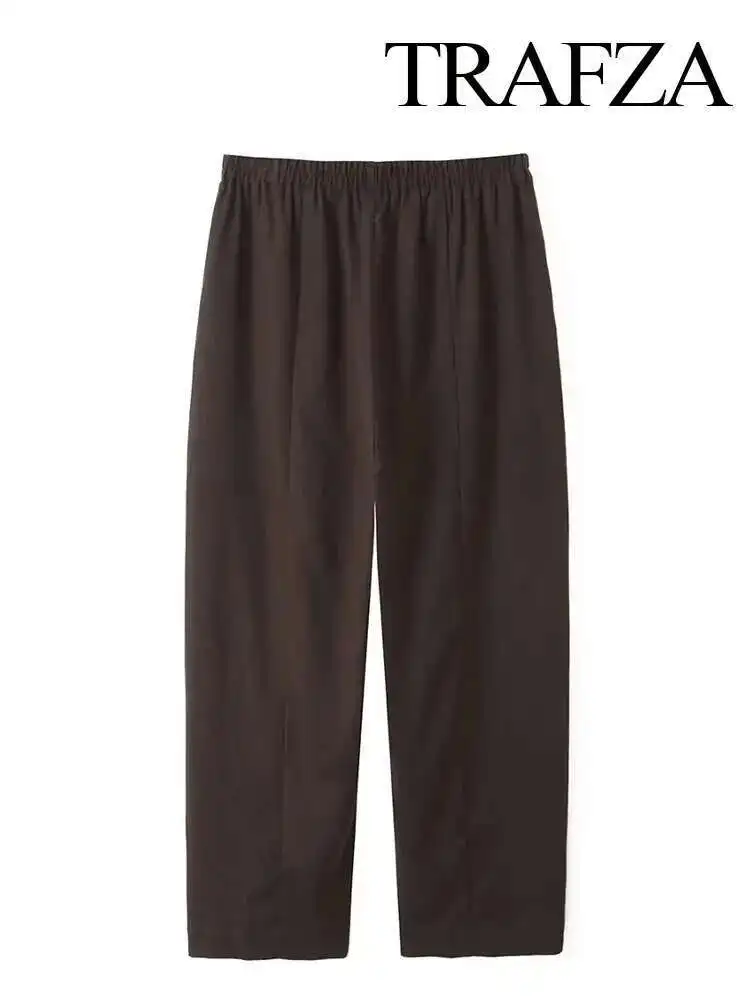

New 2025 Summer Trousers For Women Fashion Flax High Waist Loose Long Pants Female Versatile Streetwear Women's Bloomers Pant