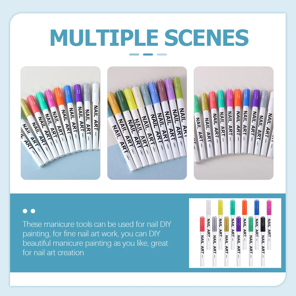 12 قطعة أقلام مانيكير مسمار الفن أدوات رسم يدوية قبضة ناعمة المهنية المنزل استخدام مسمار خط قلم رسم أداة قلم مانيكير