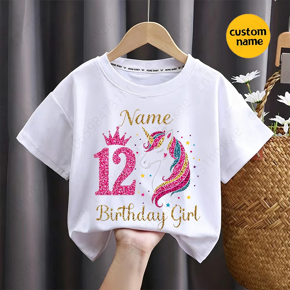 Personalisiertes Mädchen-Einhorn-T-Shirt zum 1.-12. Geburtstag für Mädchen-Partys, Kinder-T-Shirt, Baby-Einhörner-Kleidung, Oberteile, T-Shirts – Detail 10