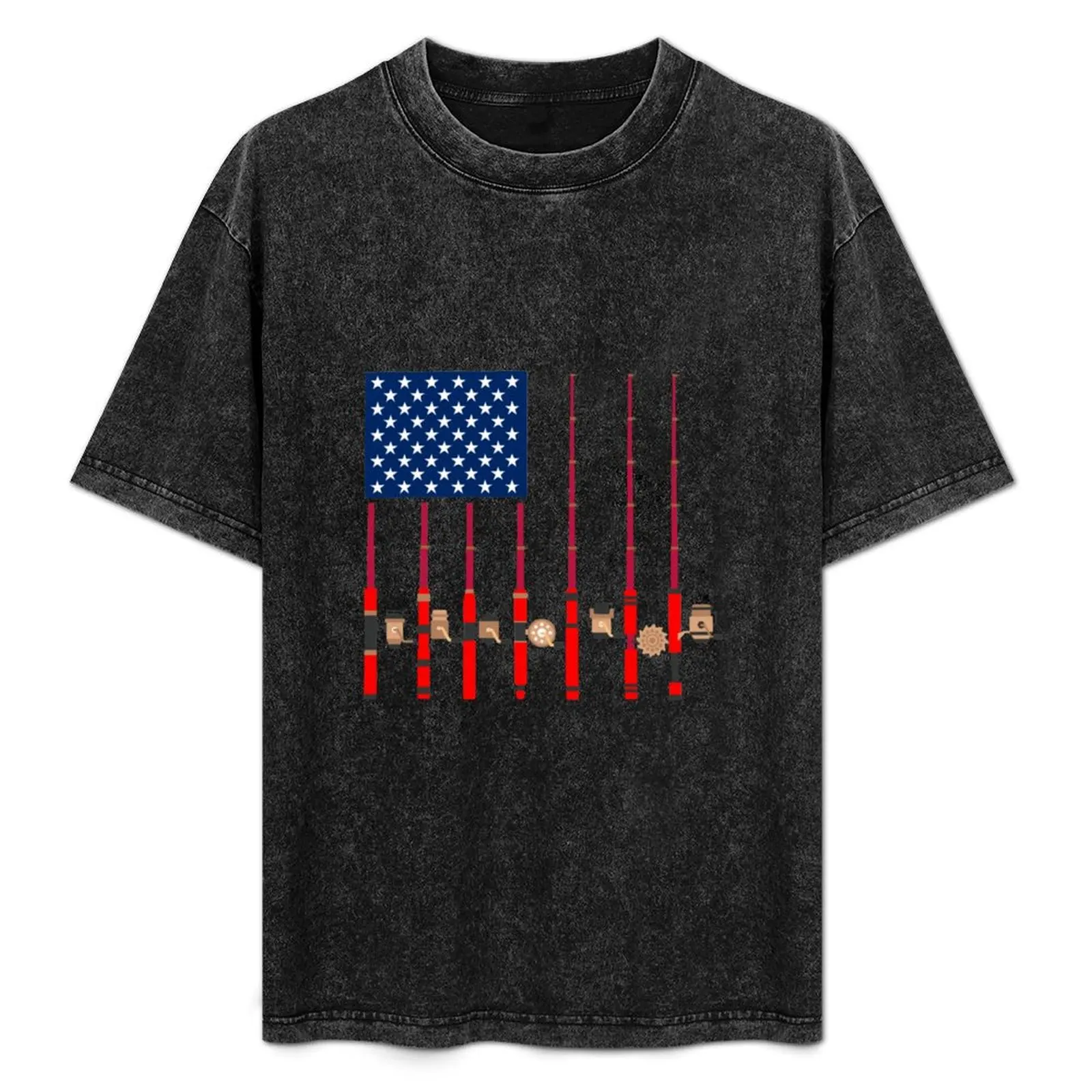 American Fishing Rod Flag T-Shirt plus sizes sports fans cheap stuff vintage graphic tee mens clothing