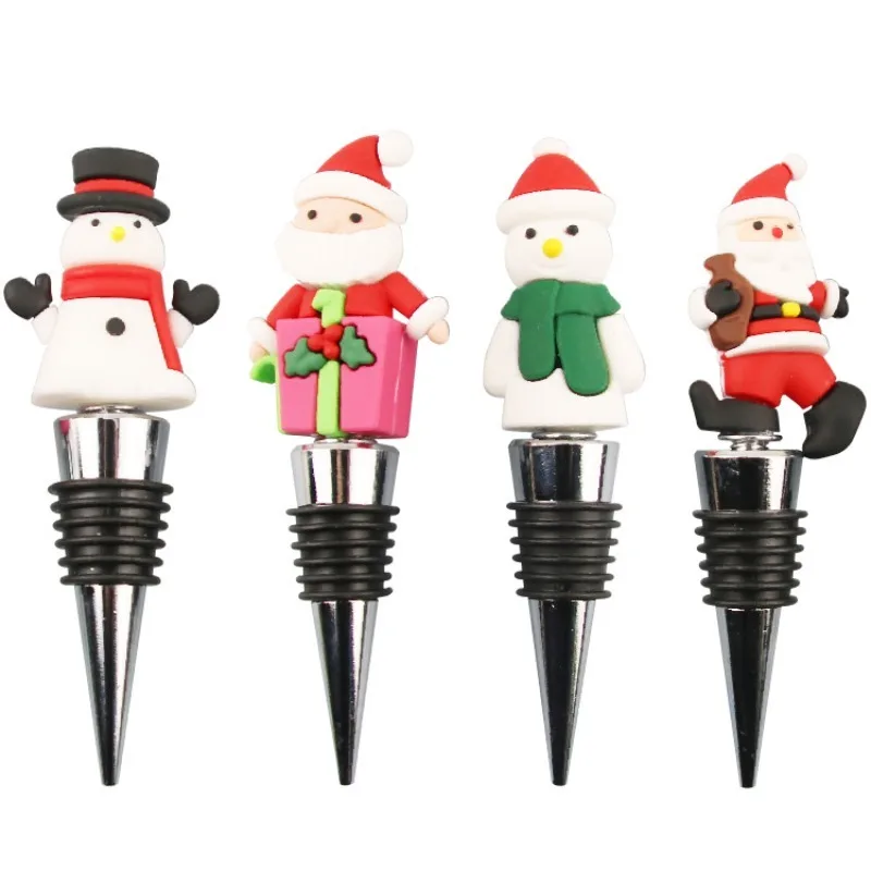 

4pcs Christmas Series Santa Claus Wine Bottle Stopper New Year Party Gift Xmas Bar Decor Sealed Fresh-Keeping Champagne Stopper