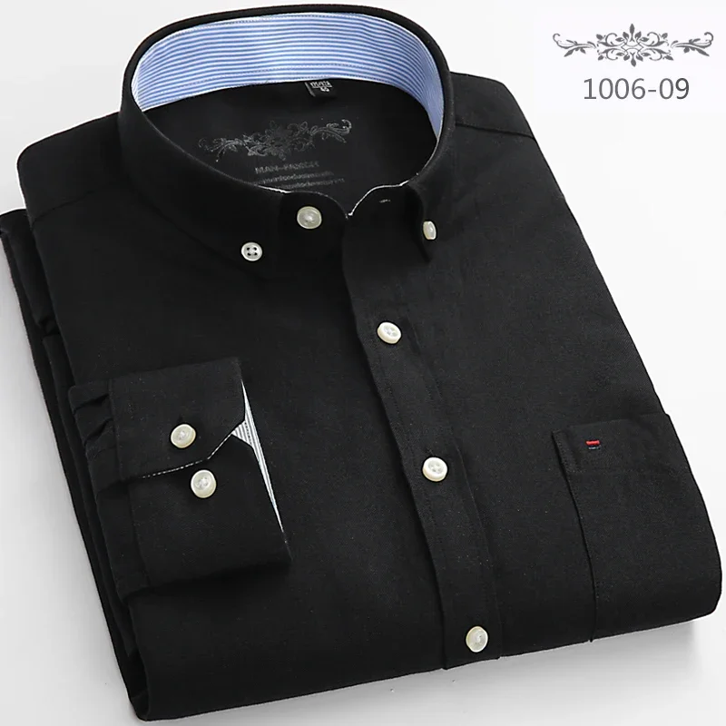

Men Dress Shirt Long Sleeve Solid Oxford Patch Pocket Casual Standard Fit Button-down Collar Shirts Streetwear Designer Clothes