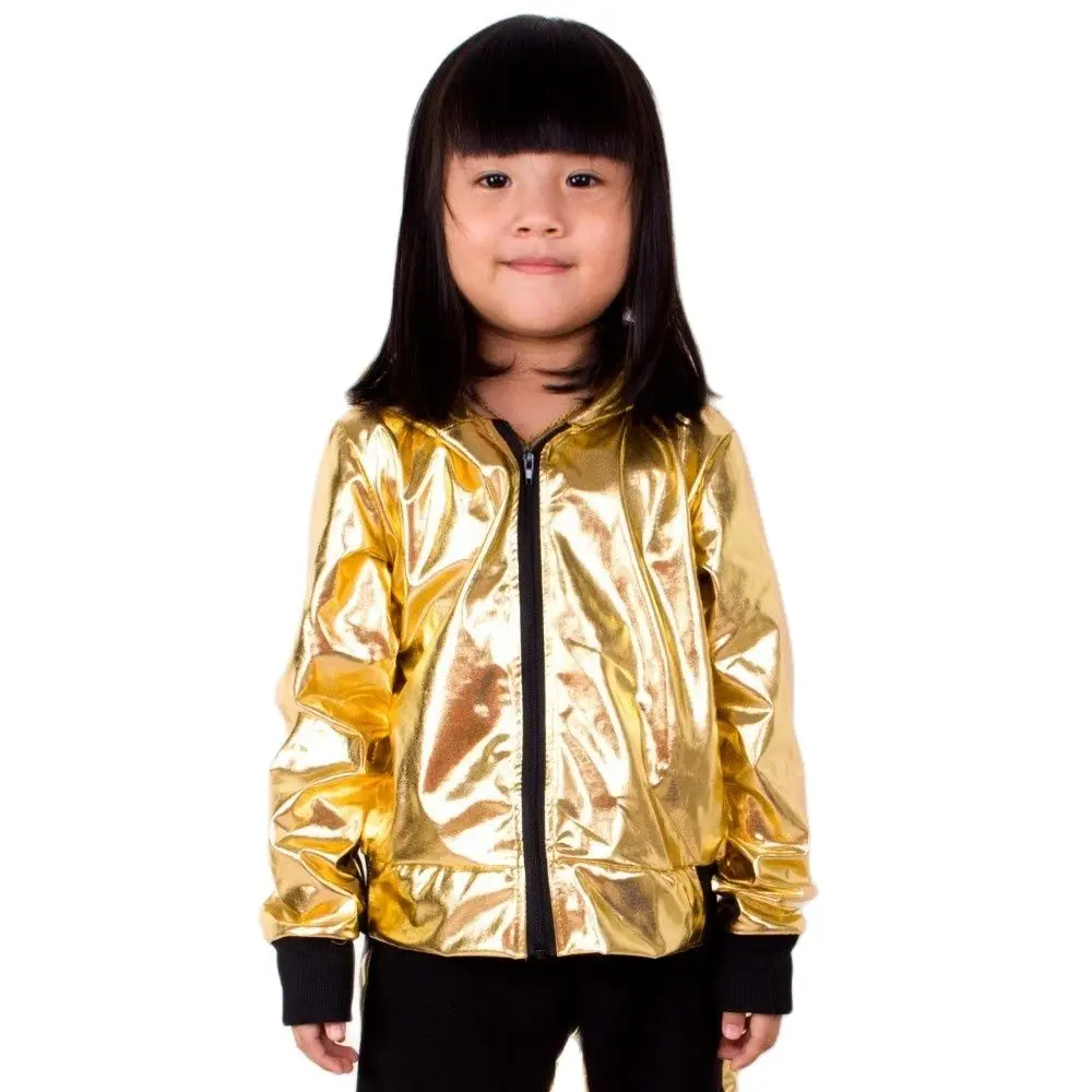 Heroprose 2023 Fashion Girls Boys Gold Jazz Hip Hop Dance Competition Coat Kid Clothing Party Stage Performance Jacket