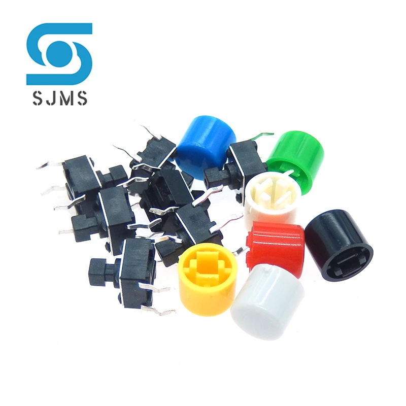 10pcs 6*6*7.3mm DIP-4PIN SMD-4PIN Momentary Tactile Tact Touch Micro Push Button Switch 6X6X7.3mm + A111 cylindricity Switch Cap