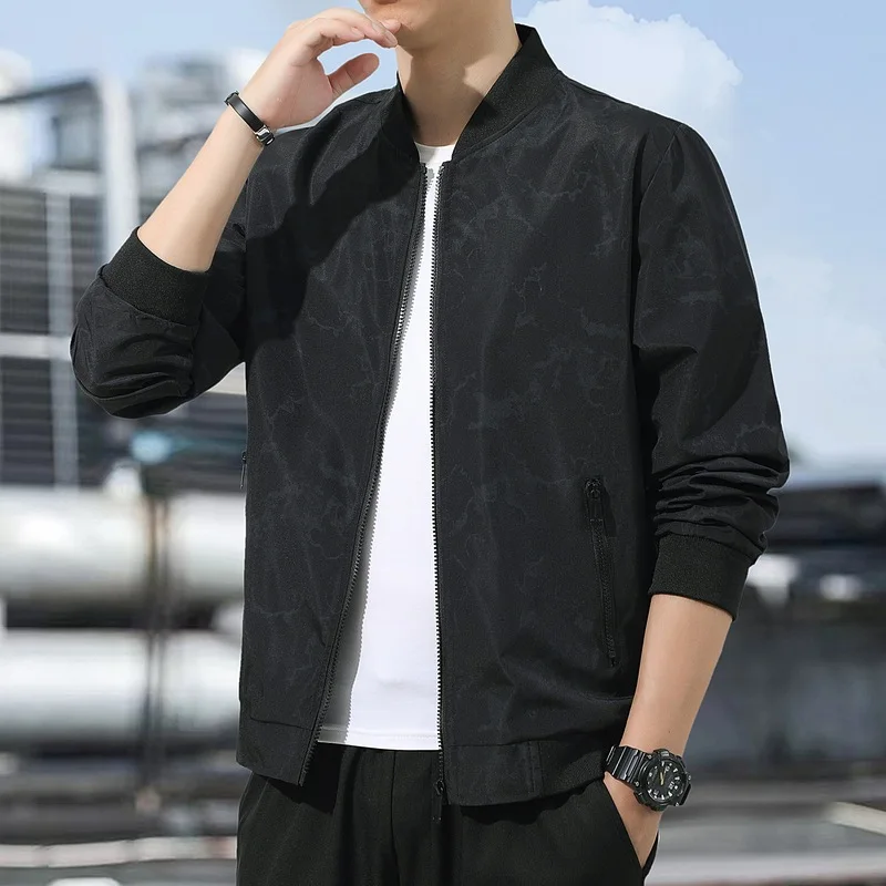 

2025 Spring Autumn New Fashion Men's Printed Casual Trendy Stand Collar Long Sleeve Loose Jacket Male Baseball Coat Clothes Tops