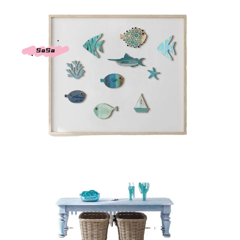 10 قطعة/المجموعة خشبية الأسماك جدار ديكور بحري الساحلية المحيط الفن الشاطئ موضوع معلقة الأسماك للحمام ديكور المنزل