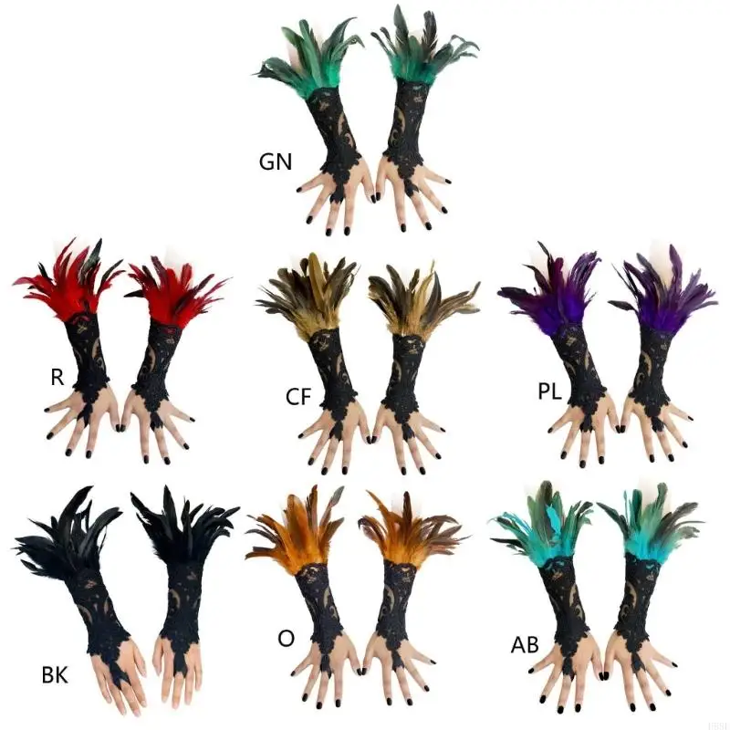 

H58E Gloves Handmade Witch Wedding Glove Embroidery Lace Bracelet & Adjustable Ring
