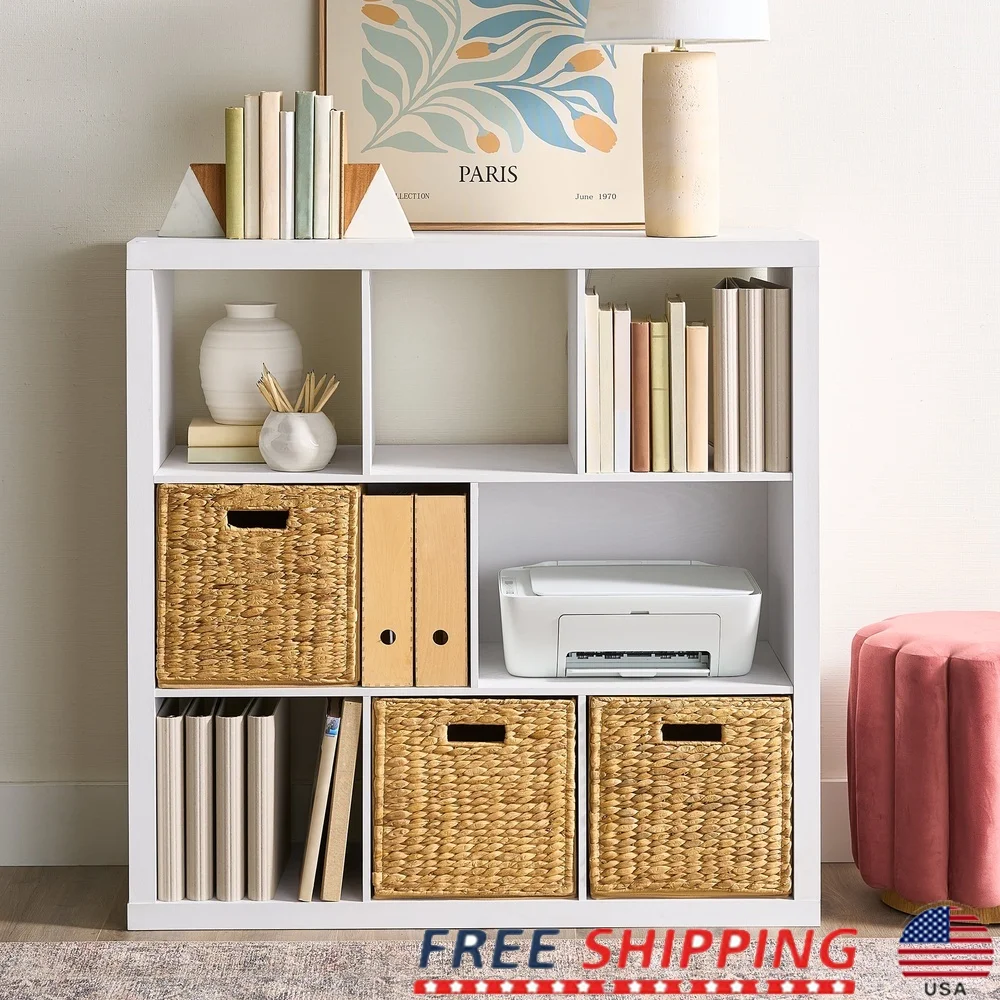 

6 Cube Organizer Bookcase with Open Closed Cubbies Versatile Storage Office Bedroom Living Room Easy Assembly