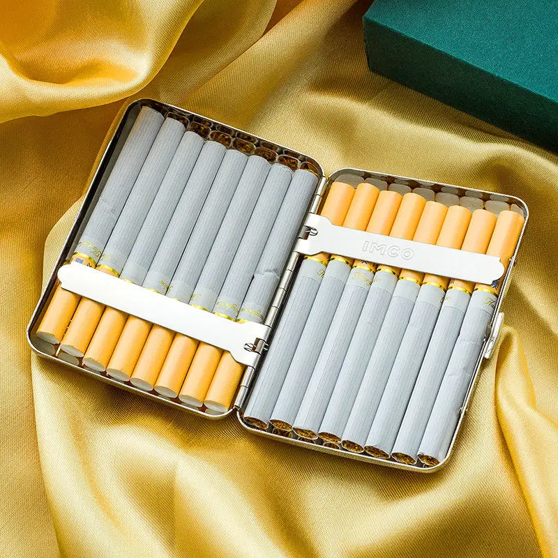 IMCO Stainless Pocket Cigarette Box Holder for 84mm Regular King size Cigarette Durable Brass Cigar Storage Case for Smokers
