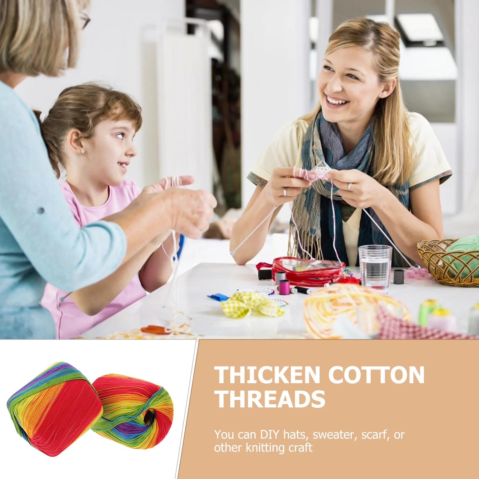 

2pcs 2 Rolls Rainbow Cotton Thread Thicken Soft Washable Diy Crochet Knitting Yarn For Sweater Scarf Hat Craft Material