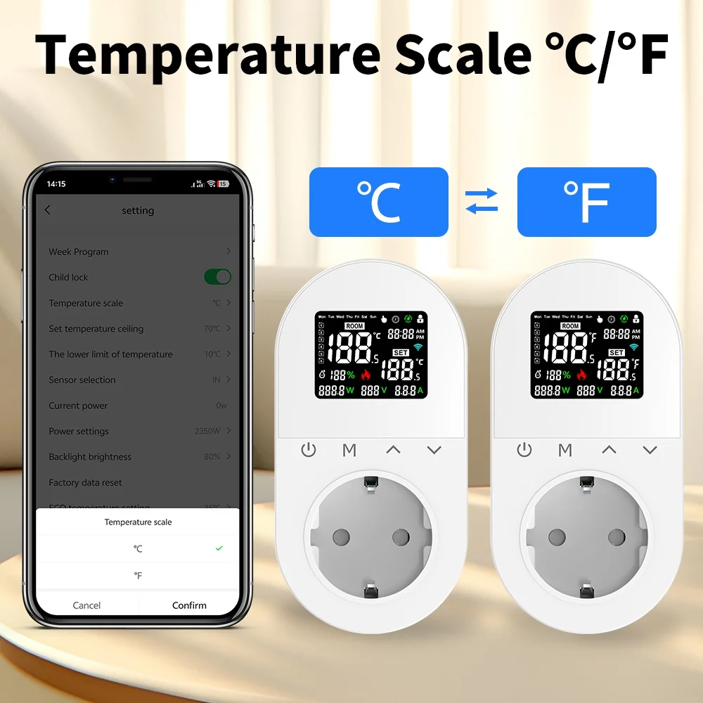 Manhot Tuya WiFi المنزل الذكي ترموستات المقبس 16A منفذ الاتحاد الأوروبي التوصيل App التحكم الصوتي المقبس متحكم في درجة الحرارة التدفئة التبريد