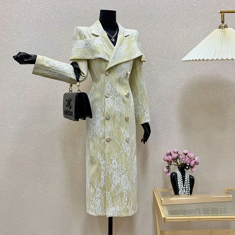 Lichte Luxe Double Breasted Knop Vrouwen Trenchcoat 2025, Lente Herfst Nieuwe Temperament Zware Industrie Vrouwen Trenchcoat H702