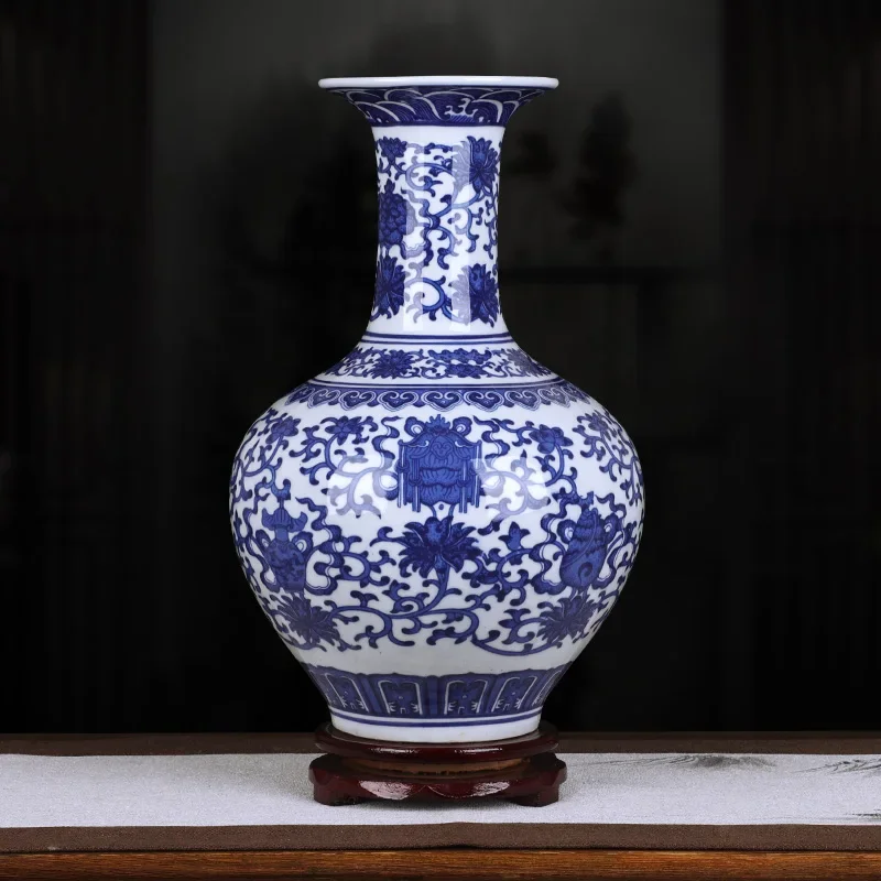 

Jingdezhen Porcelain Vase Flower Arrangement Ornaments Blue White Antique Chinese Style Home Decoration Living Room Bogu Rack