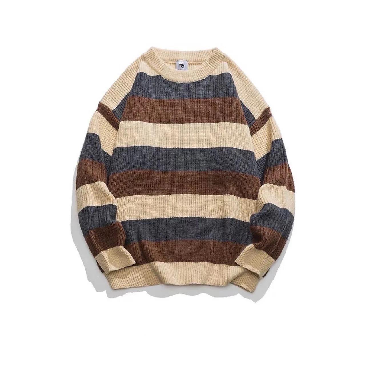 Contrasting Color Round Neck Sweater for Men Autumn and Winter New Casual Versatile Knitwear Base Sweater