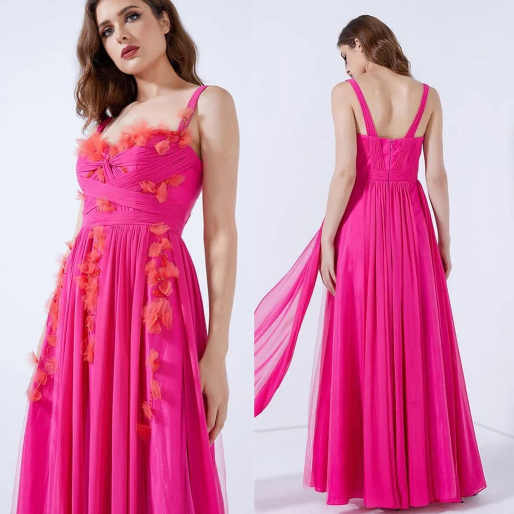 

Customized Yipeisha Simple Modern Style Formal Evening Spaghetti A-line Appliques Draped Chiffon Bespoke Occasion Dresses