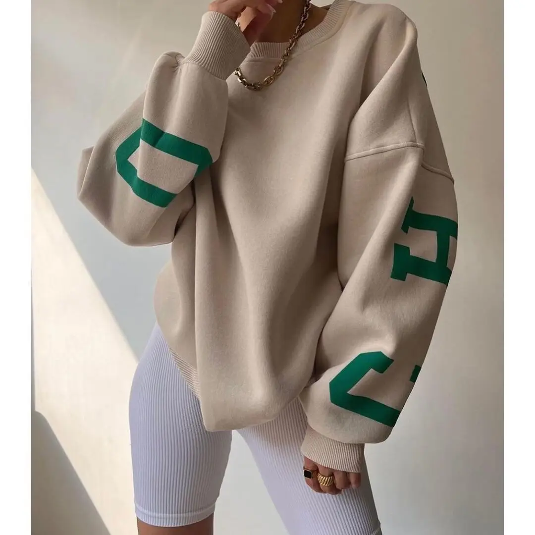 Casual Fashion Letter Sweatshirts Autumn Winter Women Clothing New All-match Loose O-neck Long Sleeve Pullovers Female Korean