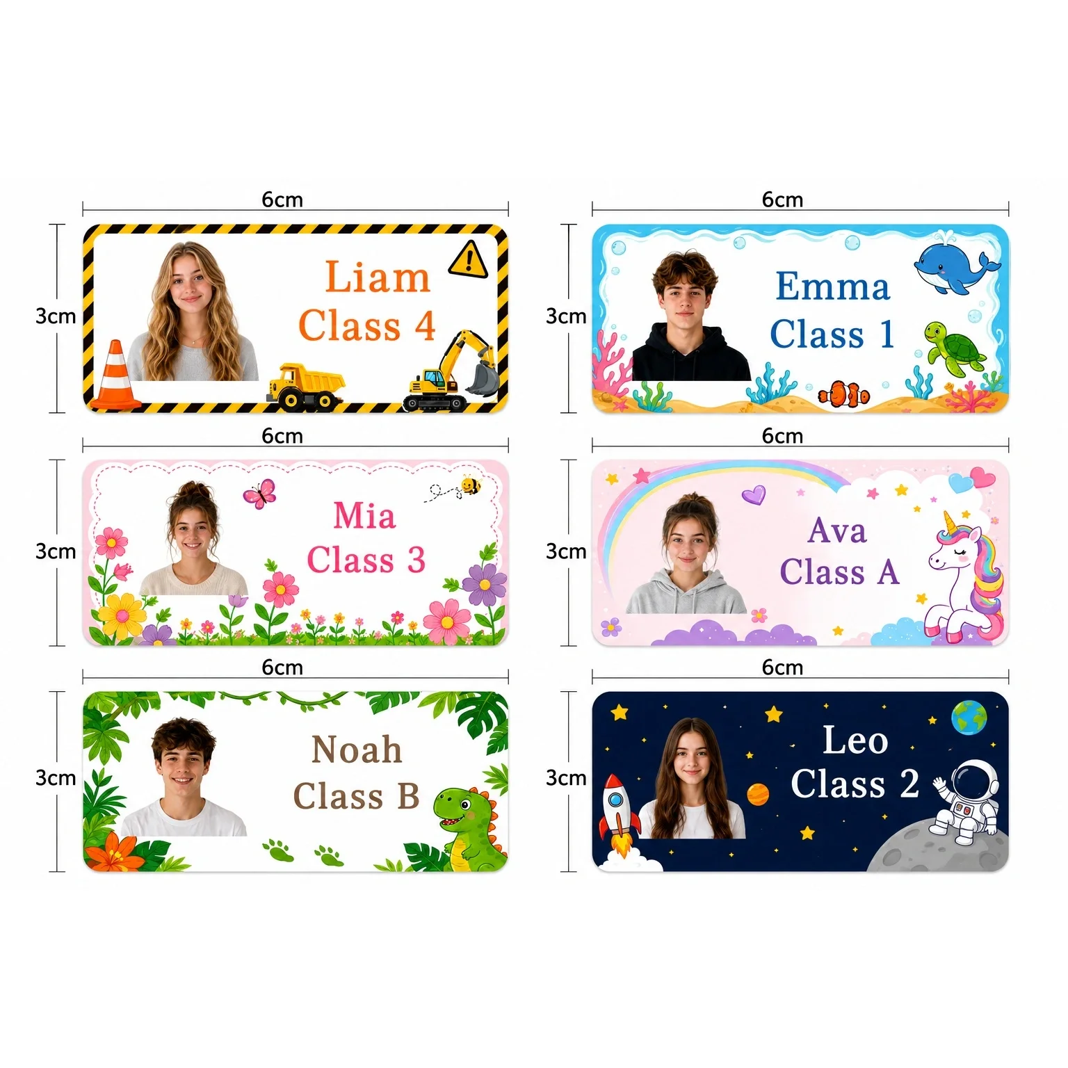 Custom Photo Name & Class Stickers, Personalized Dinosaur-Themed Waterproof Student Labels, Ideal for Books, Notebooks, Pencil C