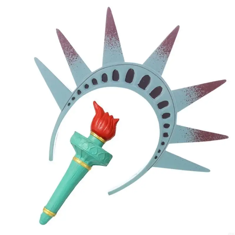 

39BC Statue of Torch Headband for Independence Day Celebration Headpiece for Halloween Party Dressingup Holiday Props