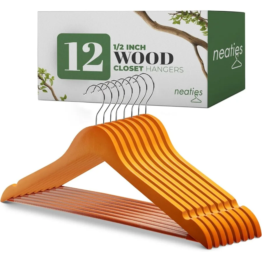 

Light Cherry Everyday Wood Hangers with NonSlip Bar and Notches Super Sturdy and Durable Wood 12 Pack