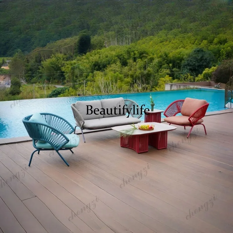 Outdoor villa hotel rattan sofa source wholesale furniture sun protection mildew protection aluminum alloy sofa