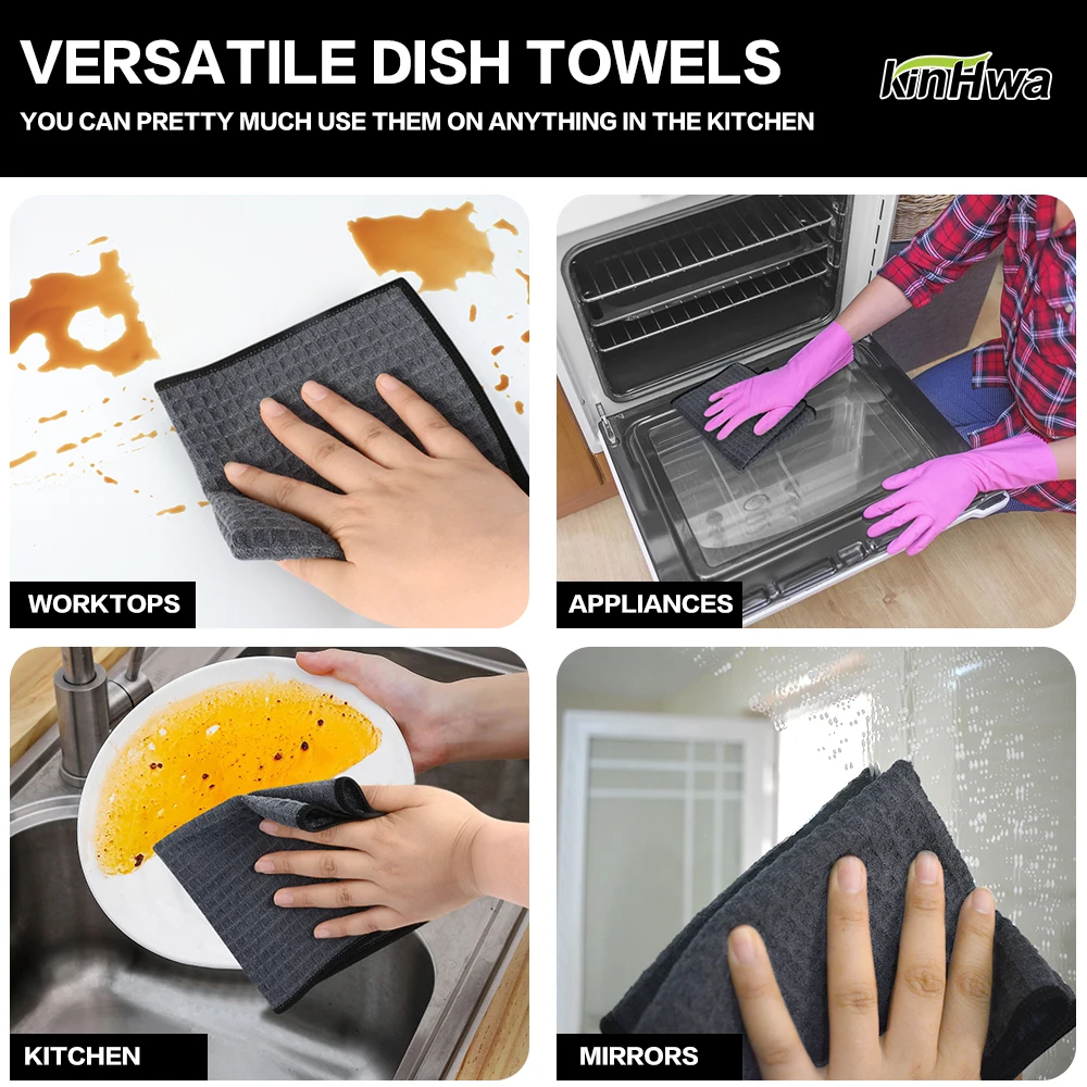 380gsm Thick Microfiber Waffle Weave Dish Drying Cloth Household Kitchen Glass Cleaning Cloth Tea Towels Set 13