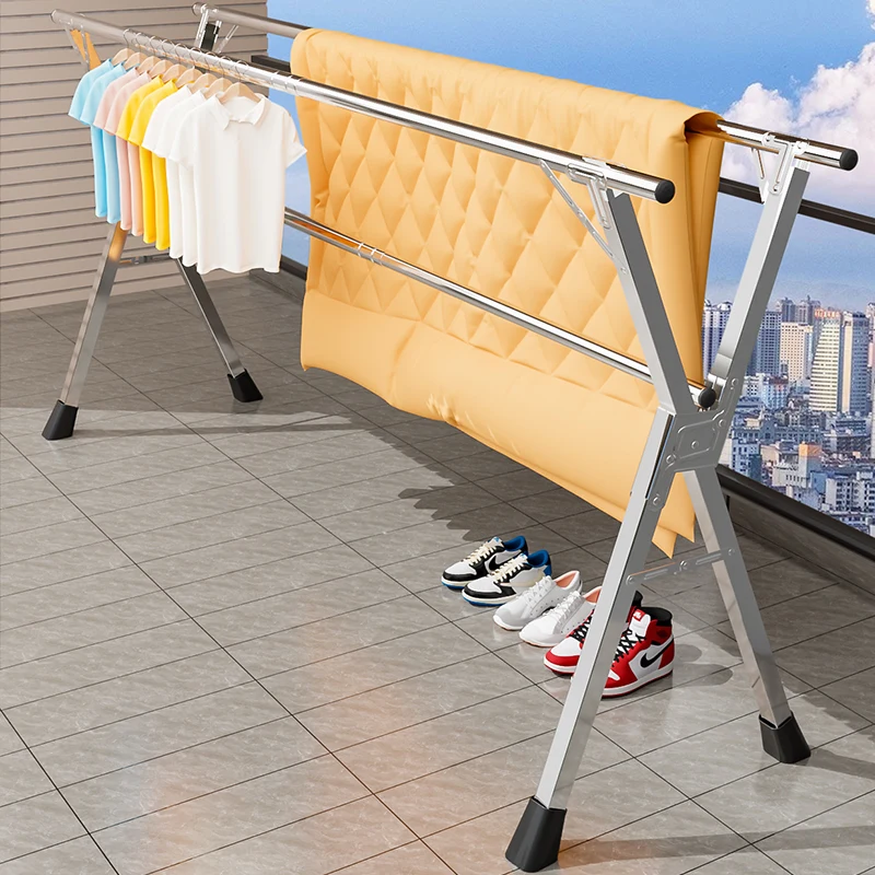 Outdoor Heavy Duty Clothes Hanger Movable Non Slip Space Saving Foldable Drying Rack Skirt Hanging Tendedero Home Accessories