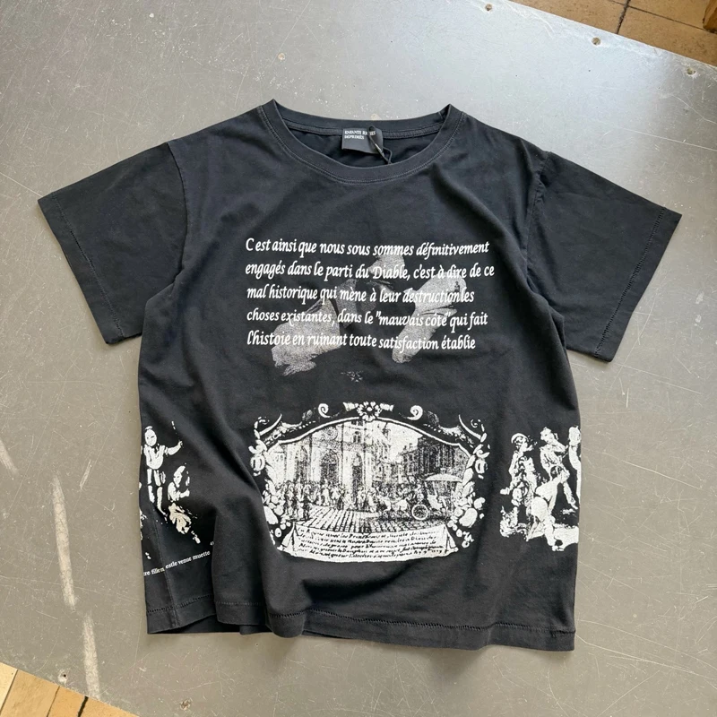 

High Street Letter-printed Short-sleeved T-shirts for Men Women Hip Hop Loose Round-neck Casual Cotton Top Tee