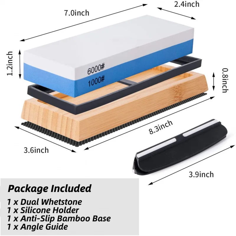 1000/6000 Dual Whetstone Set Non-Slip Stone Sharpening Tool with Bamboo Base Abrasive Tools Category