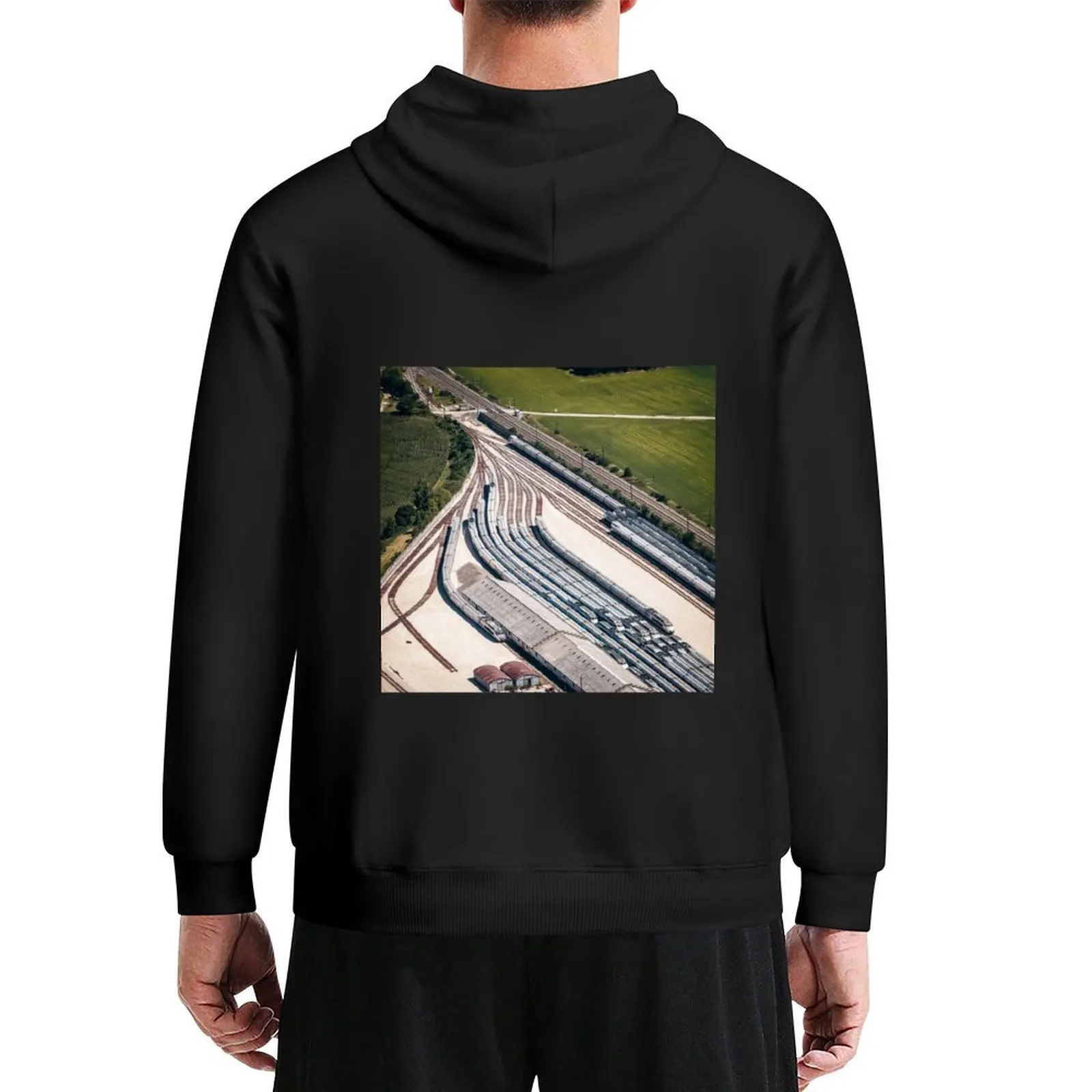 

Multiple high speed French TGV trains aerial view Hoodie hooded shirt men's winter sweater anime clothes hoodies for men