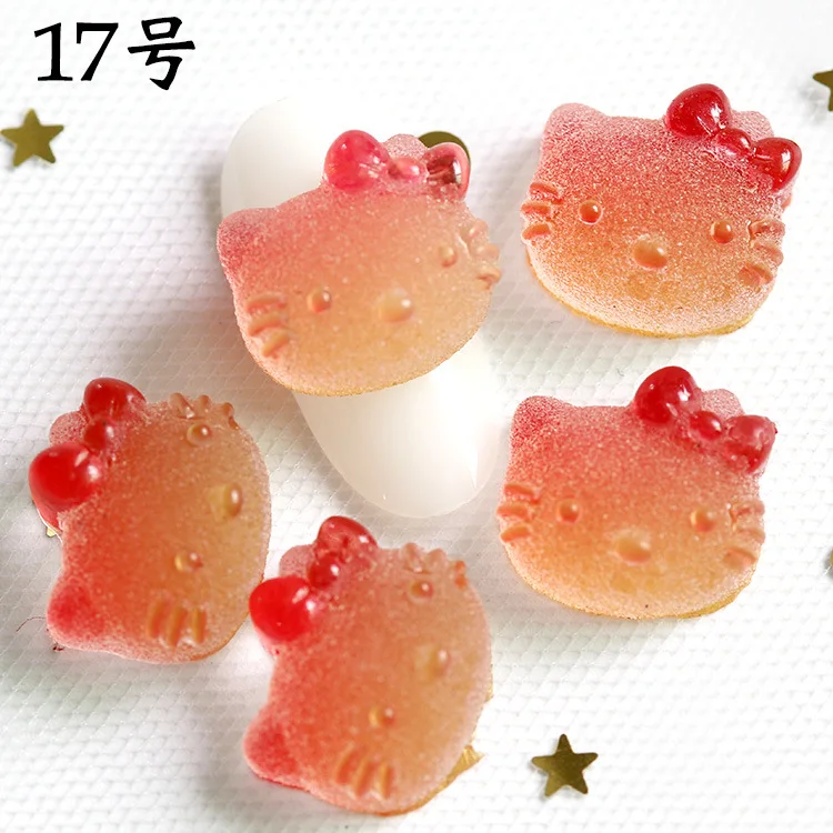 10Pcs New Kawaii Sanrio Hello Kittys Nail Charms Cartoon Diy Gradient Juice Fudge Shaped Nail Art Ornaments Cute Accessories