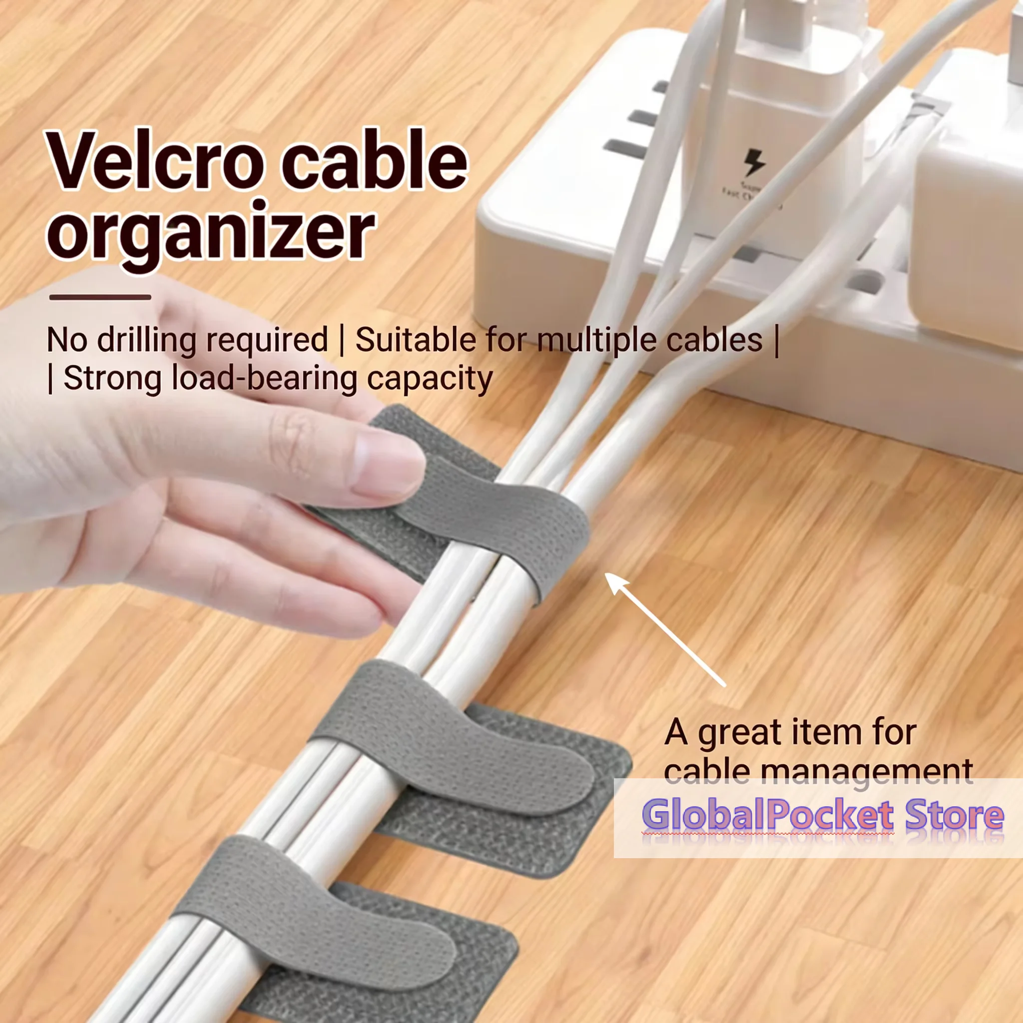 Self Adhesive Reusable Fasten Wire Cable Organizer Hook&Loop Ties Adjustable Cord Straps For Home Office Desk Cable Management