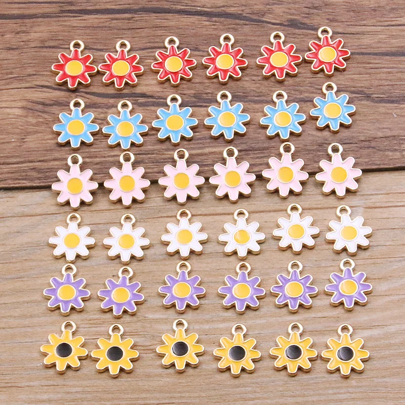 20Pcs 13*16mm 6 Color New Alloy Metal Drop Oil Flowers Charms Steampunk Gear Pendant For DIY Bracelet Necklace Jewelry Making