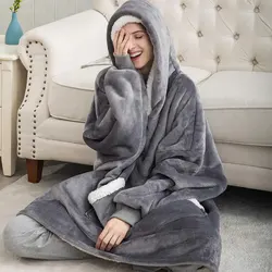 Wearable Blanket Hoodie Women Men Oversized Flannel Sherpa Fleece Hooded Soft Cozy Warm Blanket Blanket Sweatshirt Gifts