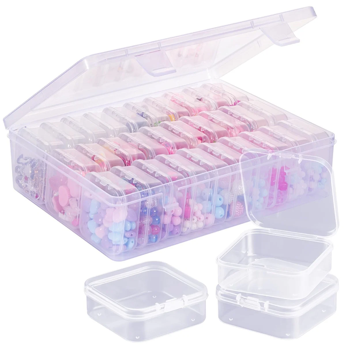 Bead Organizer Box, A Large Transparent Box with 30PCS Small Clear Plastic Storage Containers,Portable Craft Storage Box