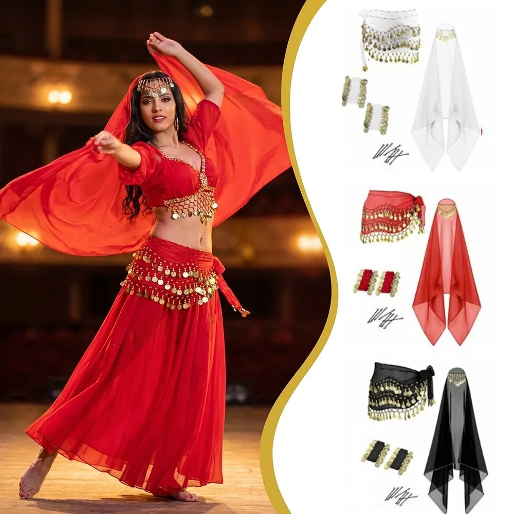 

Съемный головной убор для женских костюмов для танца живота, аксессуары для вуали, браслеты с монетами, наряд для танцовщиц, полиэстер