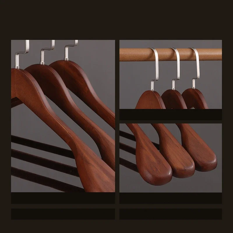 5pc/lot Premium Wooden Hangers,Men's Suit Clothes Hanger with Anti-Slip Bar for Closet Storage,Retro Wide Shoulder Jacket Hanger
