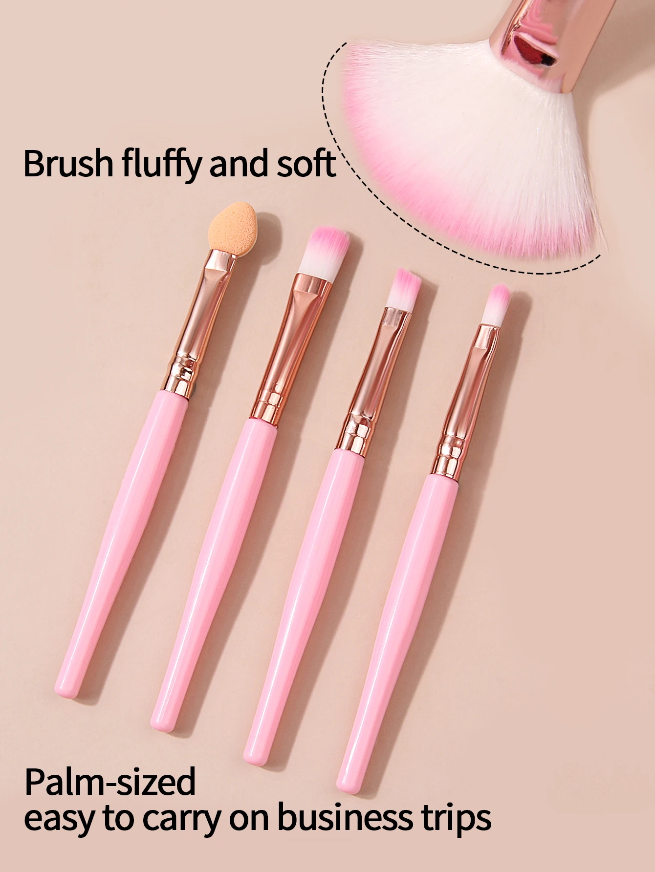 Mini portable 5-brush set for blush, eyeshadow and concealer, a must-have for beginners' travel makeup