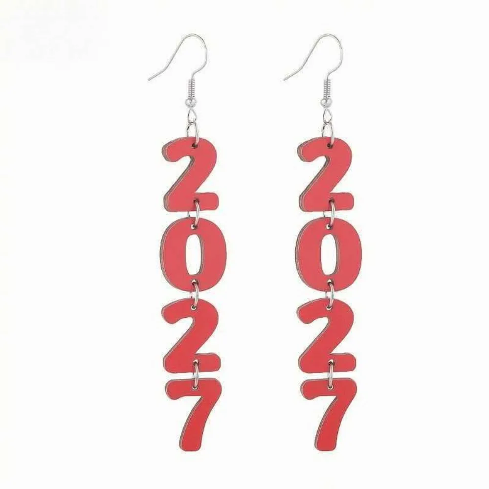 Fashion 2027 Digital Earrings Bohemian Style Welcome a New Beginning Happy New Year Earrings Wood Elegant Stud Earrings