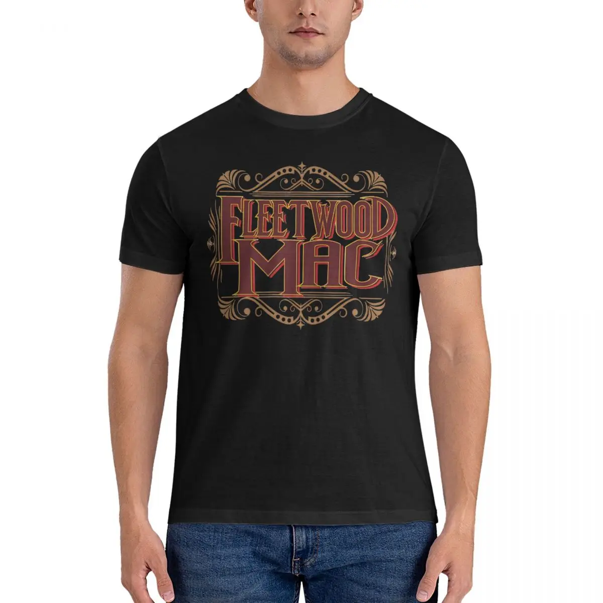 Watonaif T Shirts Men Cotton Vintage T-Shirts Round Neck Fleetwood Mac Tees Short Sleeve Tops 6XL